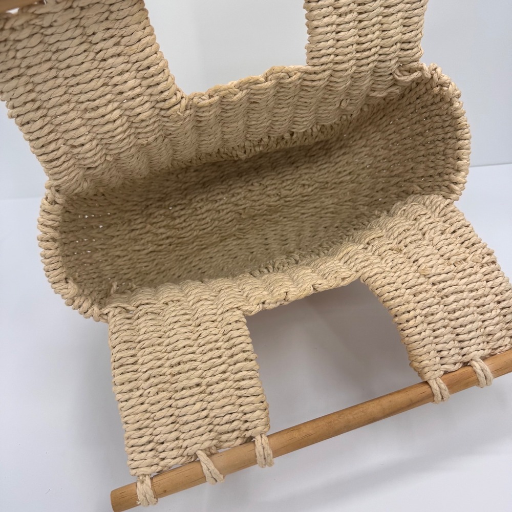 Woven Straw Tote Bag Half Moon Wooden Handle Beige Boho Summer Handbag Unbranded - Picture 10 of 12